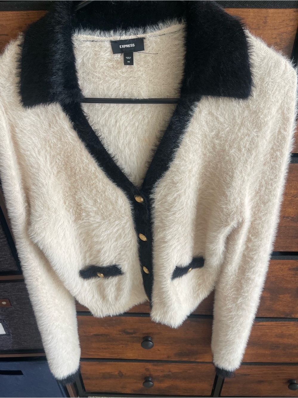 Express Cream Teddy Jacket with Black Trim